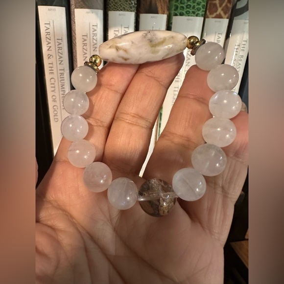 MOONSTONE + DENDRITIC AGATE + PHANTOM NATURAL BRACELET SIZE 7” - Picture 10 of 15